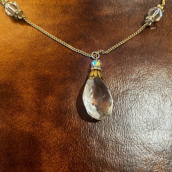 Antique Style Crystal Teardrop Drop Rhinestone Glass Beaded Necklace - Picture 5 of 12